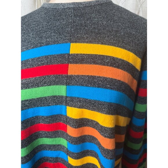 Colorful Striped Sweater By Karen Lessly Medium 100% Acrylic USA Mr Rogers VTG - Picture 2 of 9